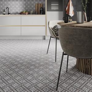 Mondrian Charcoal Patterned Vitrified Ceramic Tile - 335x335mm