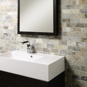 Silver Grey Travertine Brick Mosaic Tile - 305x305mm