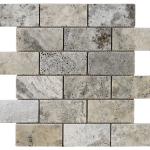 Silver Grey Travertine Brick Mosaic Tile - 305x305mm
